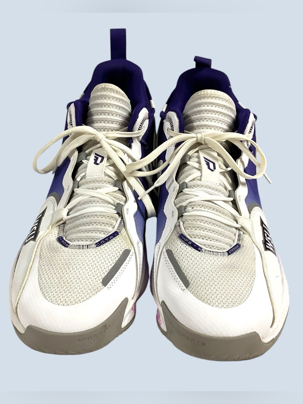 Adidas RARE Dame 7 Extply White/Blue Athletic Shoe w/Purple Accent Men's Size 15